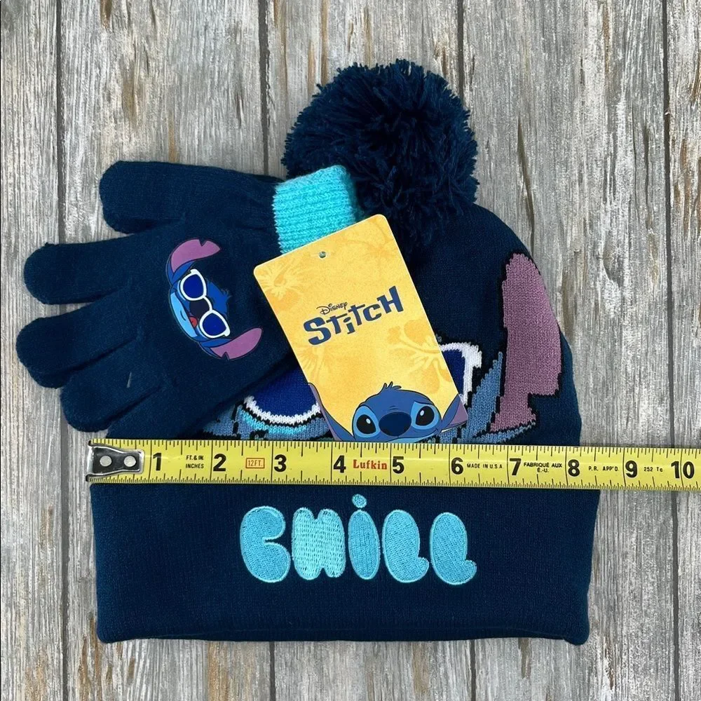Disney’s Stitch Beanie Hat With Pom Pom & Glove Set
